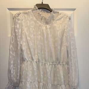 Cheetah Printed Cream Long Sleeve Dress